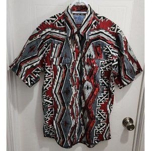 Vintage American Hero Short Sleeve Aztec Southwestern Pearl Snap Shirt Size L